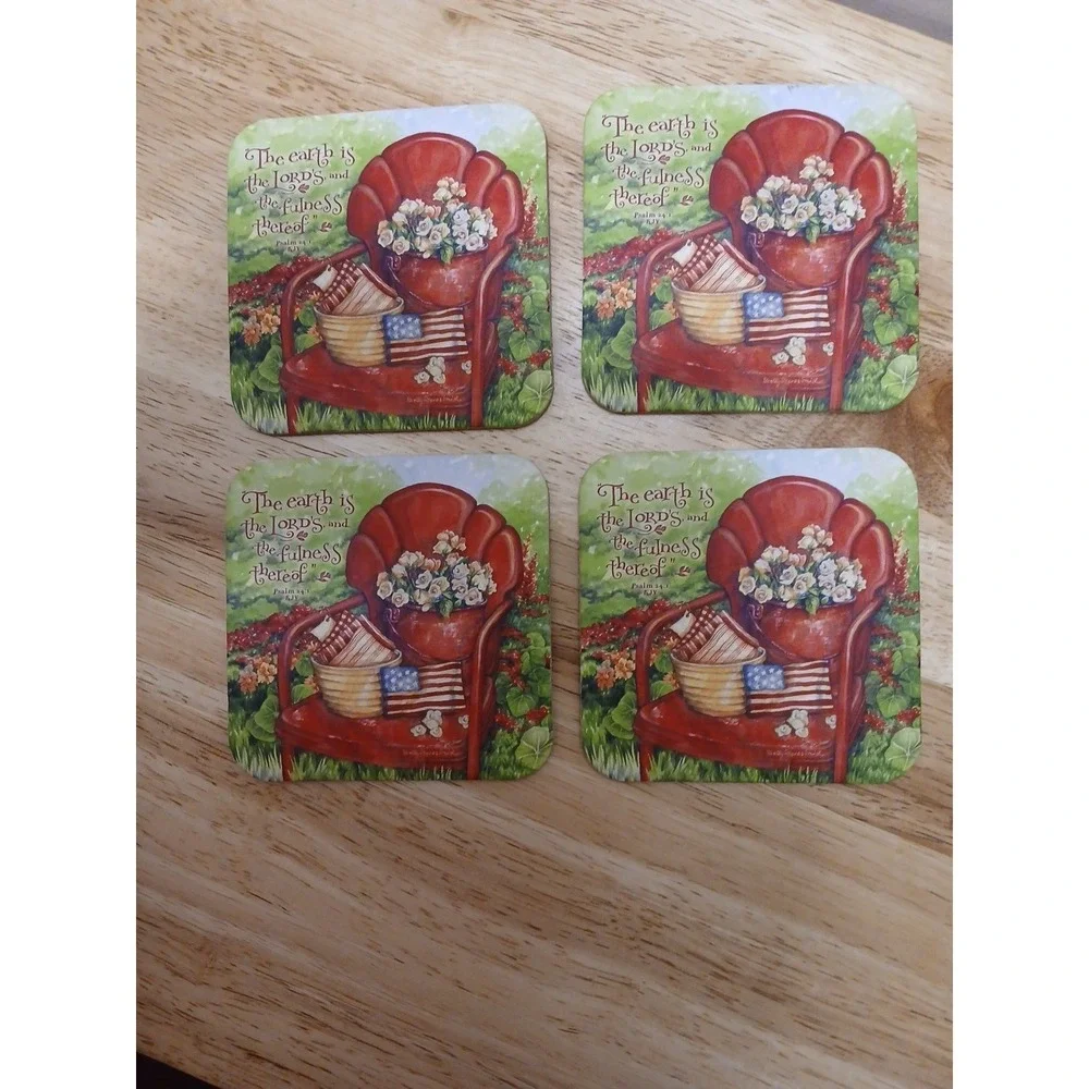 Drink Coasters Set of 4 Cork Backing Beverage Coaster Religious Psalm 24:1